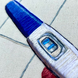  Hand embroidered anatomical art - positive pregnancy test- by Cath Janes