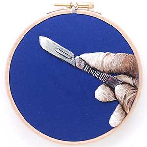 Sharp Scratch -  An embroiderred piece of surgical art by Cath Janes